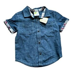 NWT Baby Boys Crazy 8 Chambray Patriotic Plaid Button Down Shirt - Sz 18-24 mo